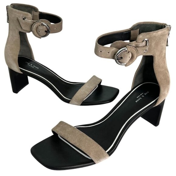 Rag & Bone Ellis Suede Block Heel Sandal Light Sand Beige | Size 38 US 8 - Picture 6 of 11